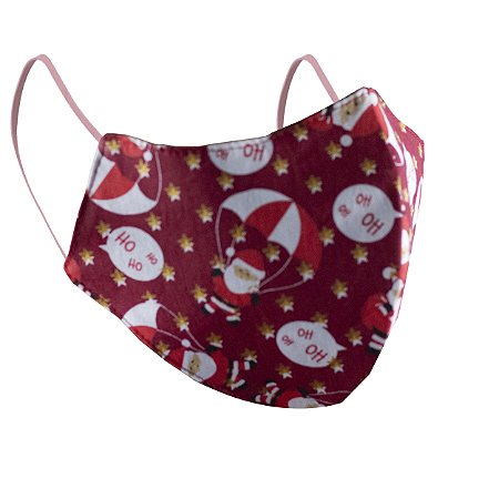 Máscara de Proteção Respiratória Tricoline - Estampa Papai Noel Vermelha Modelo Bico de Pato