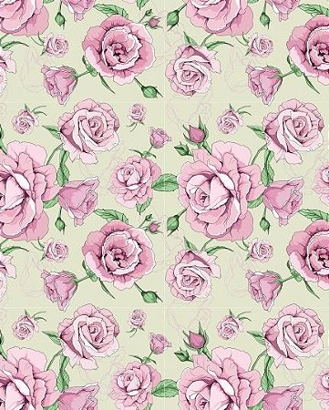 Papel de parede floral com Rosas e Fundo Bege