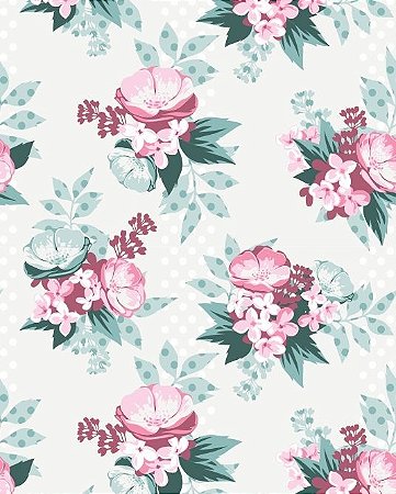 Papel de parede Floral com Fundo em Poá