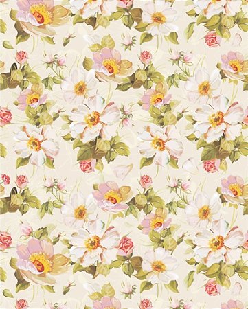 Papel de parede Floral com Fundo Bege