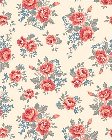 Papel de parede Floral com Rosas e fundo Bege