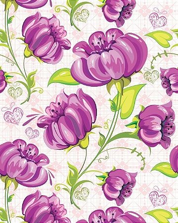 Papel de Parede Floral com flores e corações