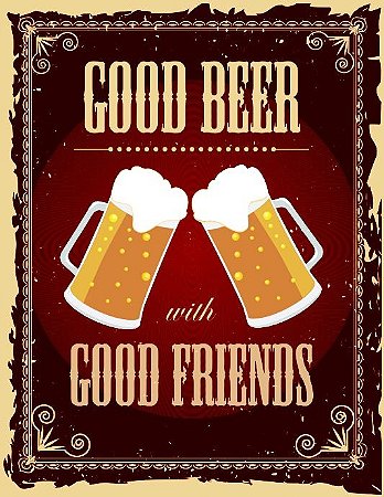 Placa Decorativa Vintage Beer And Friends 24x31cm