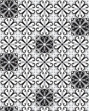 Papel de Parede Azulejo Flowers Black