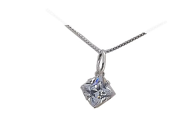 Colar Feminino Prata 925 Ponto de luz Zirconia Quadrado 6 mm