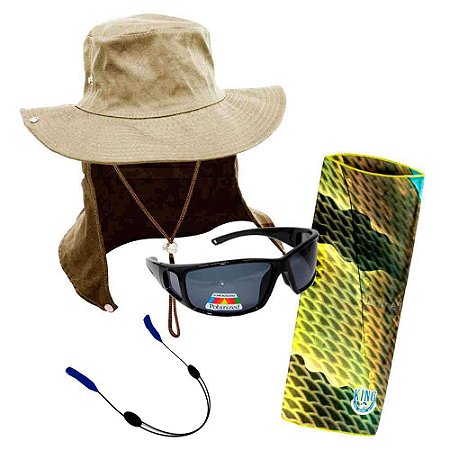 Chapéu com proteção+ Óculos MS-2648 Smoke+ Segurador Breeze