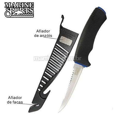 Faca Marine Sports Fileteira Knife 4 MS-FK05B com afiador, bainha e lamina serrilhada