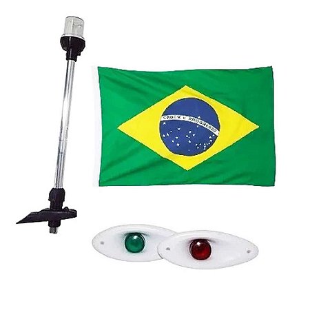 Luz Olho Tubarão + Mastro 40cm + bandeira do Brasil