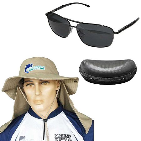 Óculos Maruri Polarizado RD-8688 + Chapéu Com Proteção Caqui