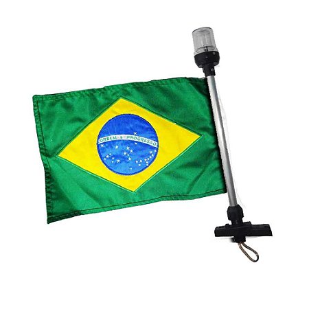 Kit Bandeira do Brasil + Mastro Alcançado 40cm com 2 LEDs