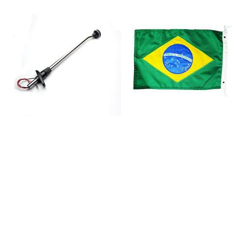 Mastro de Popa e Luz Led + Bandeira do Brasil bordada 22x33