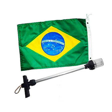 Mastro 40cm 2 LEDs Branco + Bandeira do Brasil bordada 22x33