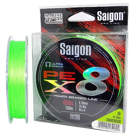 Linha multi Saigon X8 150m 0,29mm 45lb Chartreuse