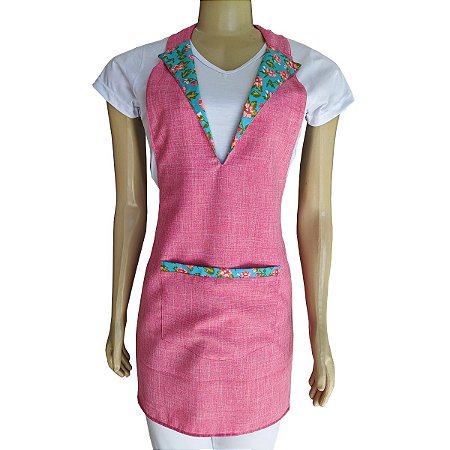 Avental Rosa com Gola Estampada