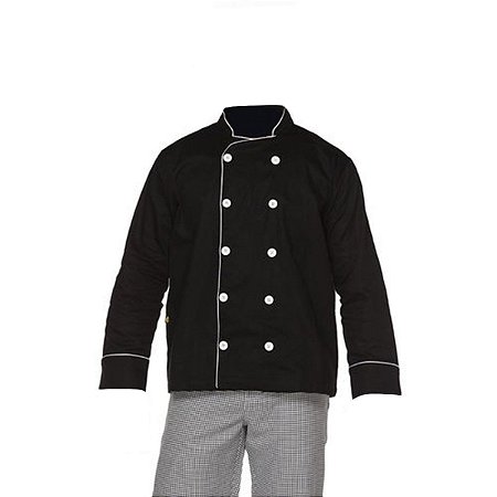 Dolmã Cheff de Cozinha Preta (Gabardine)