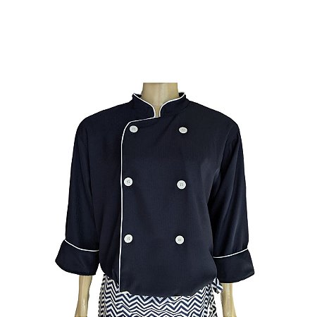 Dolmã Cheff de Cozinha Azul Marinho (Gabardine)