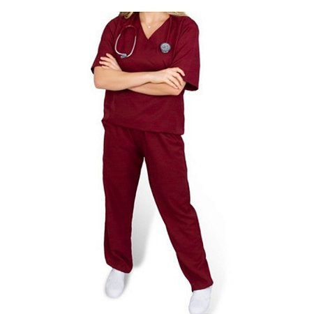 Conjunto Cirúrgico Feminino Bordô (Poliéster)