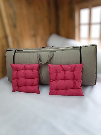 Colchonete Portátil Casal 1,90m x 1,30m x 7cm Tecido Impermeável Fendi Rei do Futon