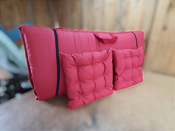 Colchonete Portátil Casal 1,90m x 1,30m x 7cm Tecido Impermeável Vermelho Rei do Futon
