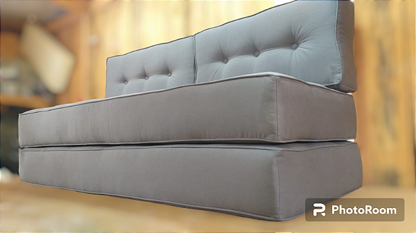 Sofá Cama Futon Tradicional Tecido Sarja Brim Grafite Rei do Futon