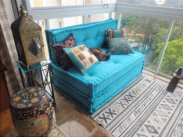 Sofá futon turco sob encomenda em suede ou Sarja tam do anuncio 190x80x20 cm aberto