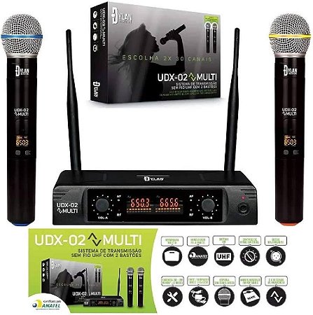 Microfone Sem Fio Duplo Multi Frequência Dylan Udx02 Uhf