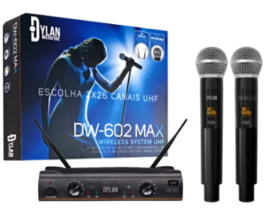 Microfone Duplo Sem Fio Profissional Uhf Dylan Dw-602max