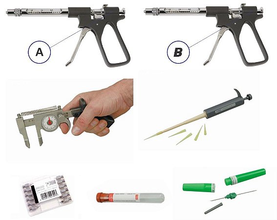 Kit profissional Seringa automática minivet para teste de tuberculina e brucelose  18 doses com cútimetro e agulhas bovino