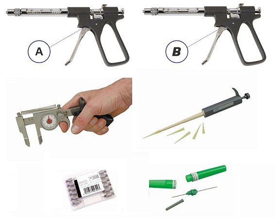 Kit Seringa automática minivet para teste de tuberculina e brucelose 18 doses com cútimetro e agulhas bovino