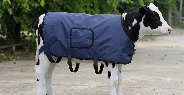 MANTA PARA BEZERROS - ANATOMICA 72CM - RIBSTOPP 600 EXTERNO POLYFILL INTERNO C/ FECHAMENTO EM VELCRO - USO ZOOTECNICO/VETERINARIO