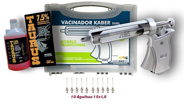 Kit Vacinador Seringa gado bovino automatico Kaber 50 ml agulhas e canula de dosagem e vermi