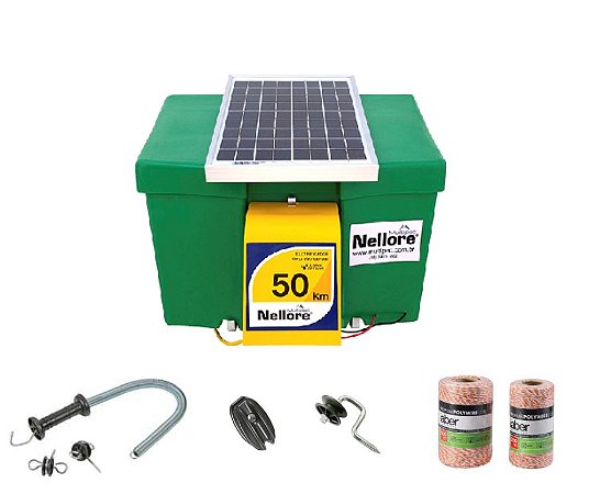 ki Eletrificador Cerca Elétrica Rural Nellore 2500ns 50km 12v  com painel solar completo
