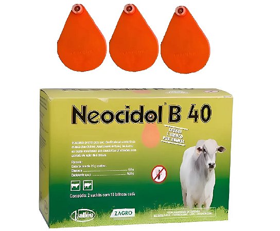 Brinco Neocidol B40 Controle da Moscados Chifres em Bovinos mosquicida 60 un