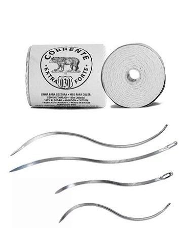 AGULHA P/ SUTURA EM S OLHO REDONDO – AÇO INOX KABER 6 un -11 cm Linha Urso Extra Forte