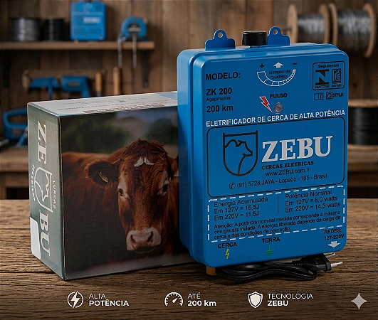 Eletrificador Potente para Cerca Elétrica Zebu ZK200 10 Joules Bivolt 200km