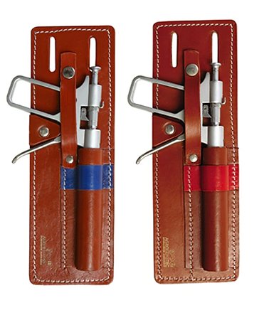 Porta Vacinador Minivet Henke Ject em Couro – Modelo Bovino Azul e Aviário Vermelho