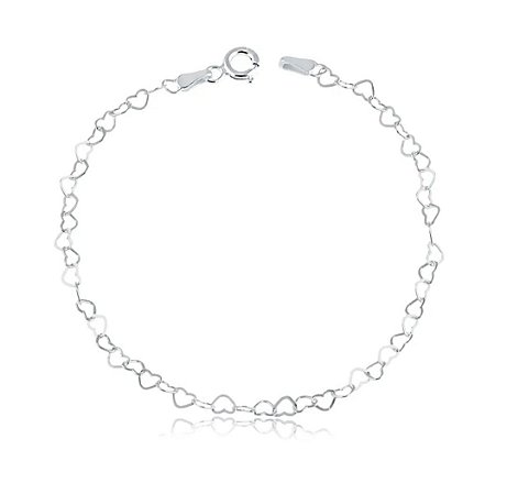 Pulseira elo corações prata 925