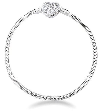 Pulseira para berloques de coração cravejado com escrita prata 925