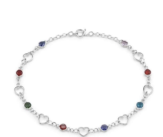 Pulseira Prata 925 Corações Coloridos com Zircônias