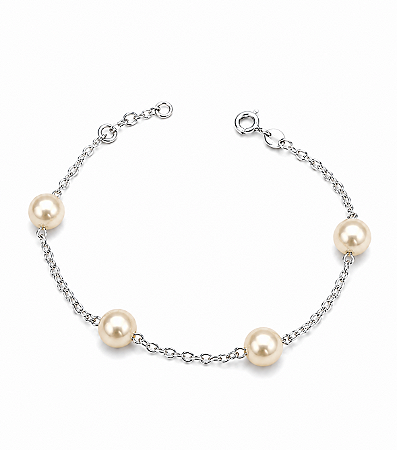 Pulseira Delicada com 4 Pérolas Branco Perolado