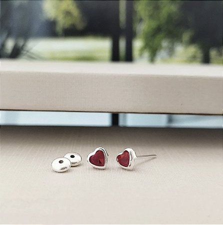 Brinco Baby Coração Vermelho Prata 925