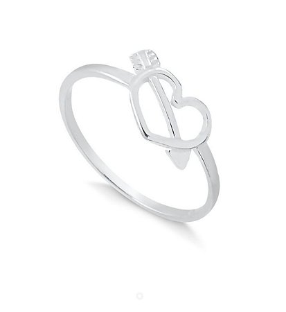 Anel coração com flecha prata 925