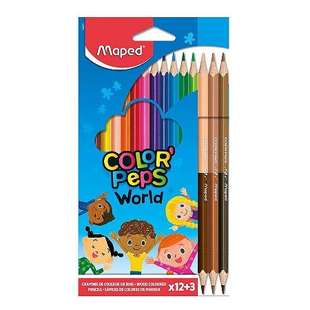 Lápis de Cor 12 Cores + 3 Tons de Pele Duo Color Peps Maped