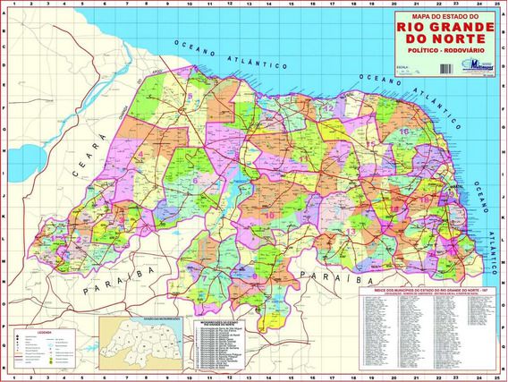 Mapa Rio Grande Do Norte Escolar Politico Rodoviario 1x90cm Multimapas Papel E Caneta