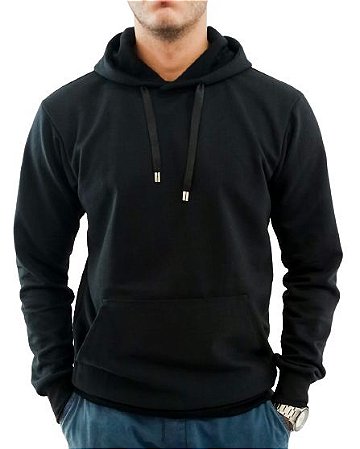Blusa de Frio Moletom Canguru Masculino Preta