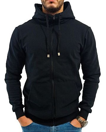 Blusa de Frio Moletom Masculino Ziper Preta