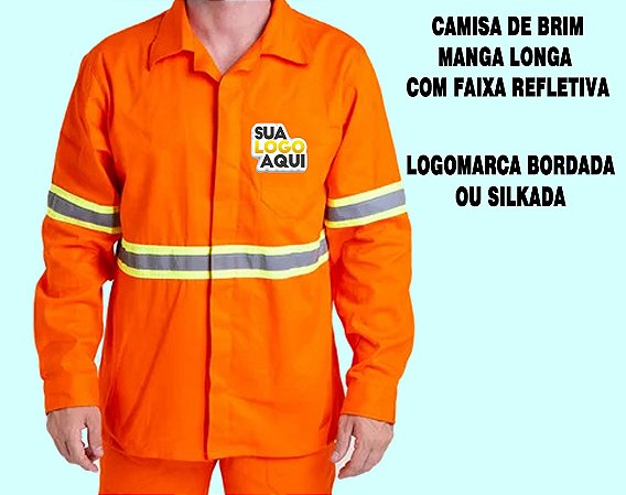 Kit 6 Camisas de Brim manga longa com faixa refletiva personalizada com Logomarca Bordada ou Silkada