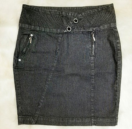 Saia Jeans Preta Clara Rosa 8810