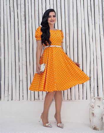 Vestido Evasê Poá Com Cinto 0418