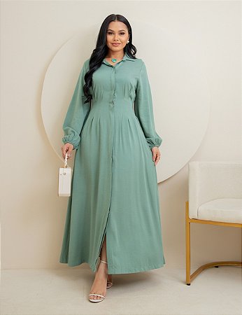 Vestido Chemise Manga Longa Com Botões 9026